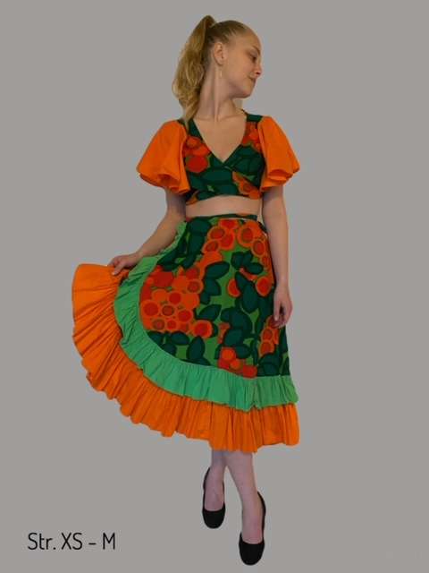Farverig nederdel med top, orange
